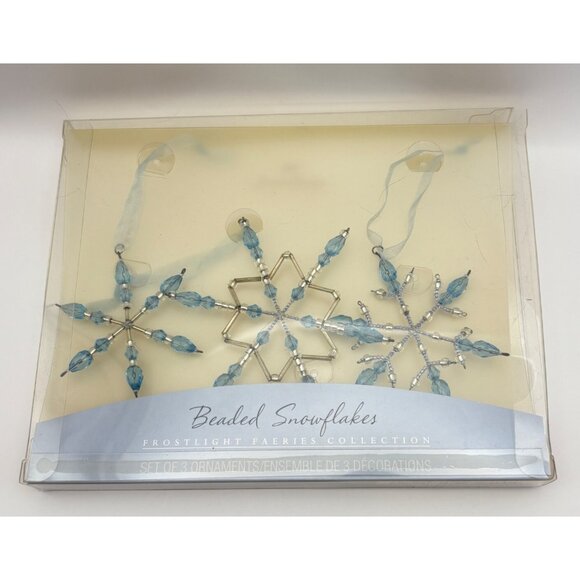 Hallmark Beaded Snowflake Christmas Ornaments Frostlight Faeries Blue Set of 3 - Picture 2 of 7